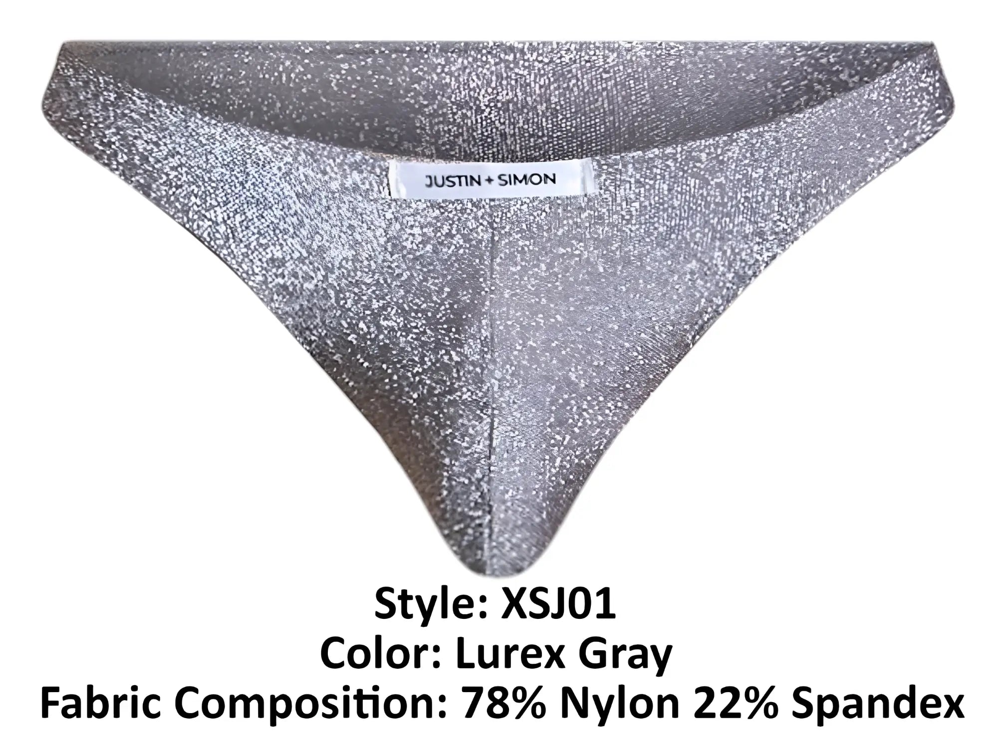 Justin plus simon xsj01 classic bikini gray lurex thong made of 78 nylon 22 spandex with shimmering finish
