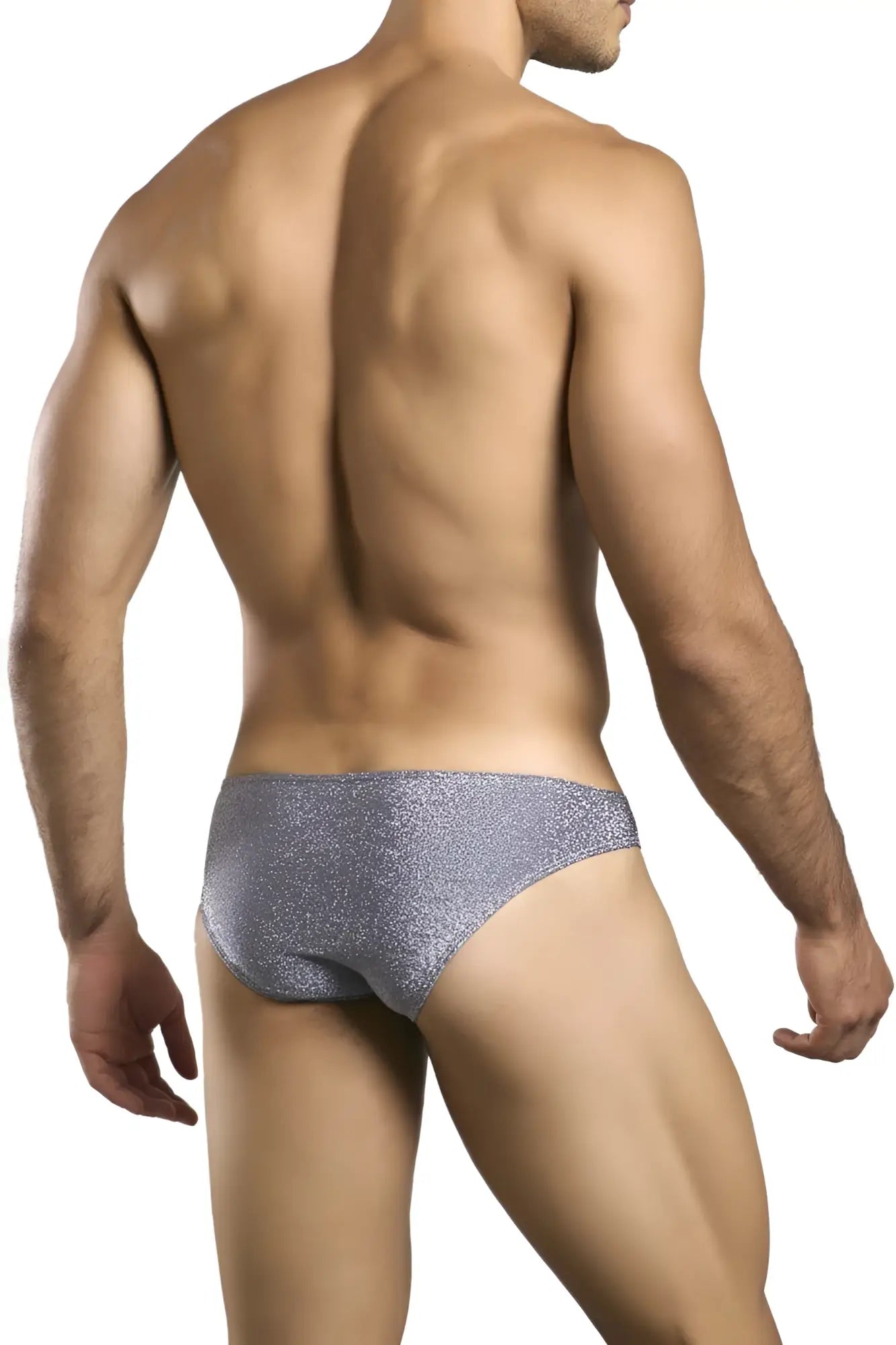 Justin simon xsj01 classic bikini briefs in silver glitter lurex gray fabric perfect for stylish everyday wear