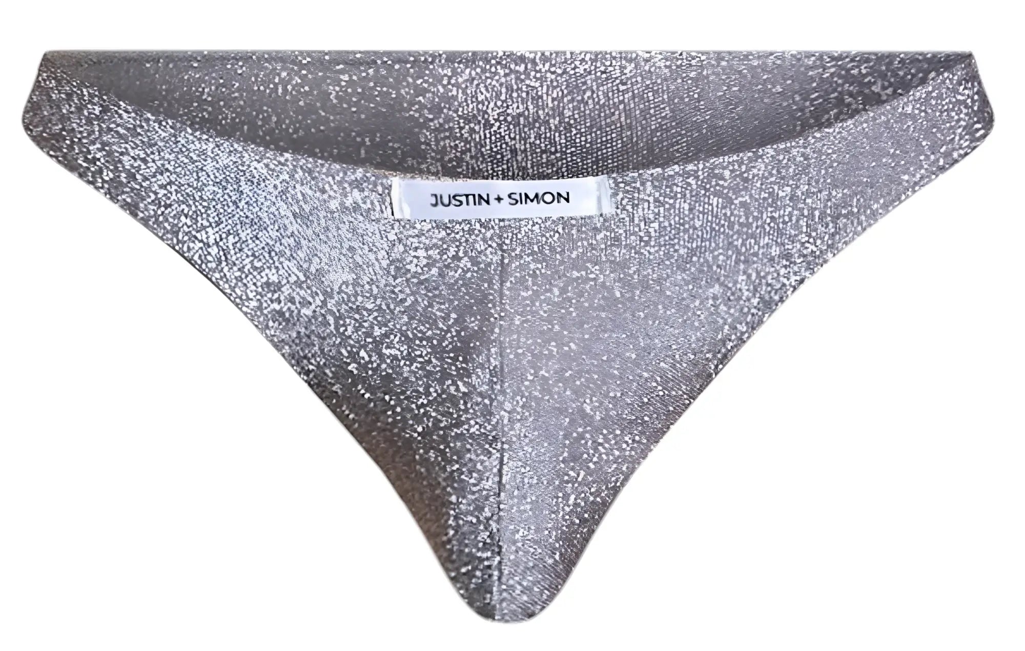 Silver glittery triangular briefs by justin + simon in gray lurex classic bikini style for stylish comfort