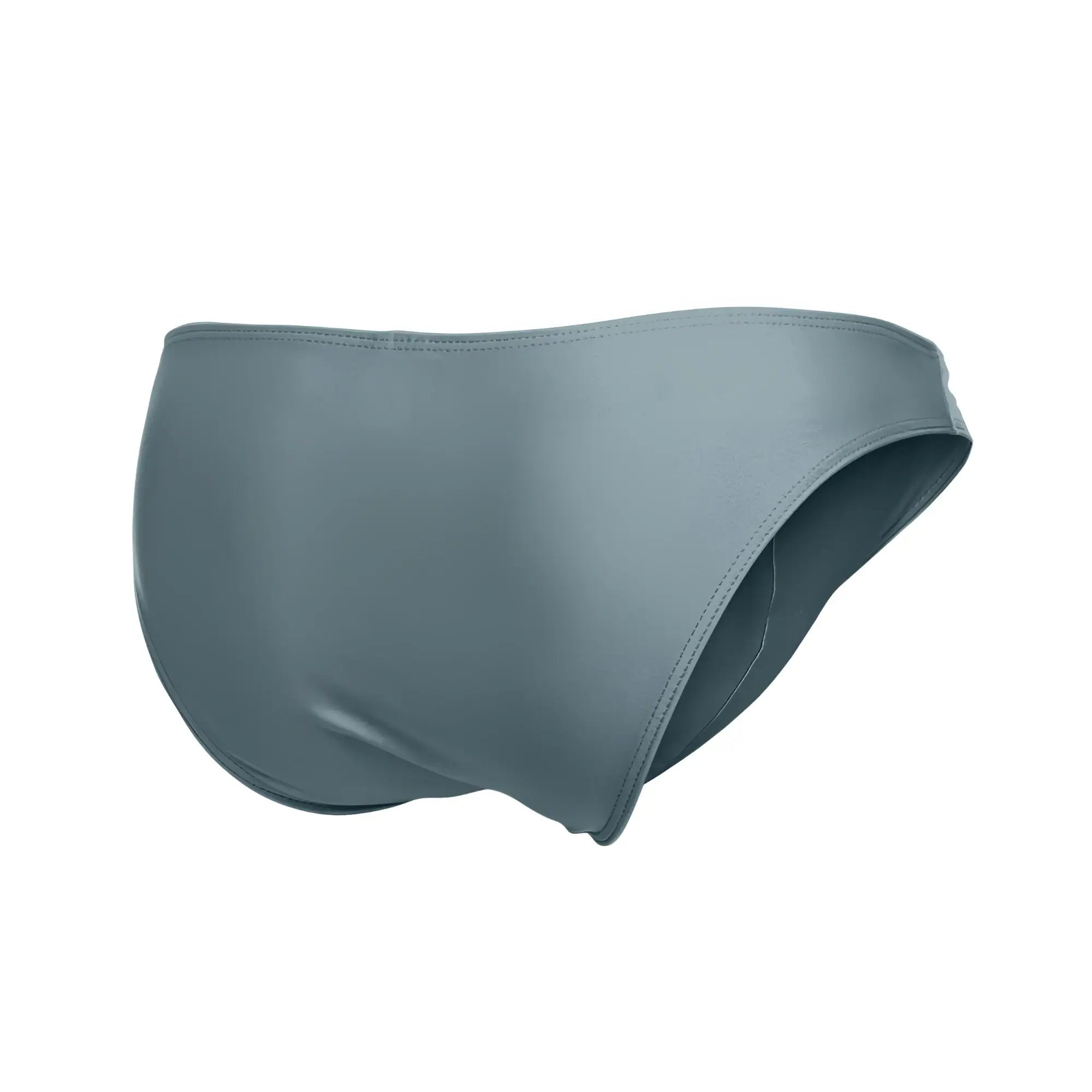 Justin+Simon XSJ01 classic bikini swim trunks in metal green with a sleek satin finish and clean stitching edges