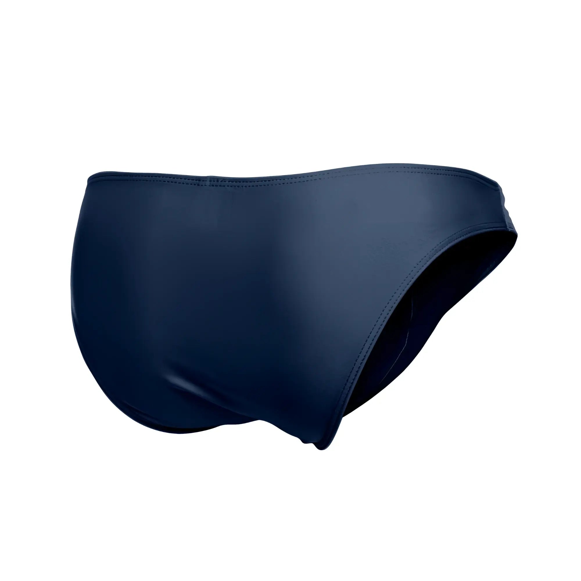Navy blue justin+simon XSJ01 classic bikini swim trunks with smooth seamless fabric and minimalist design