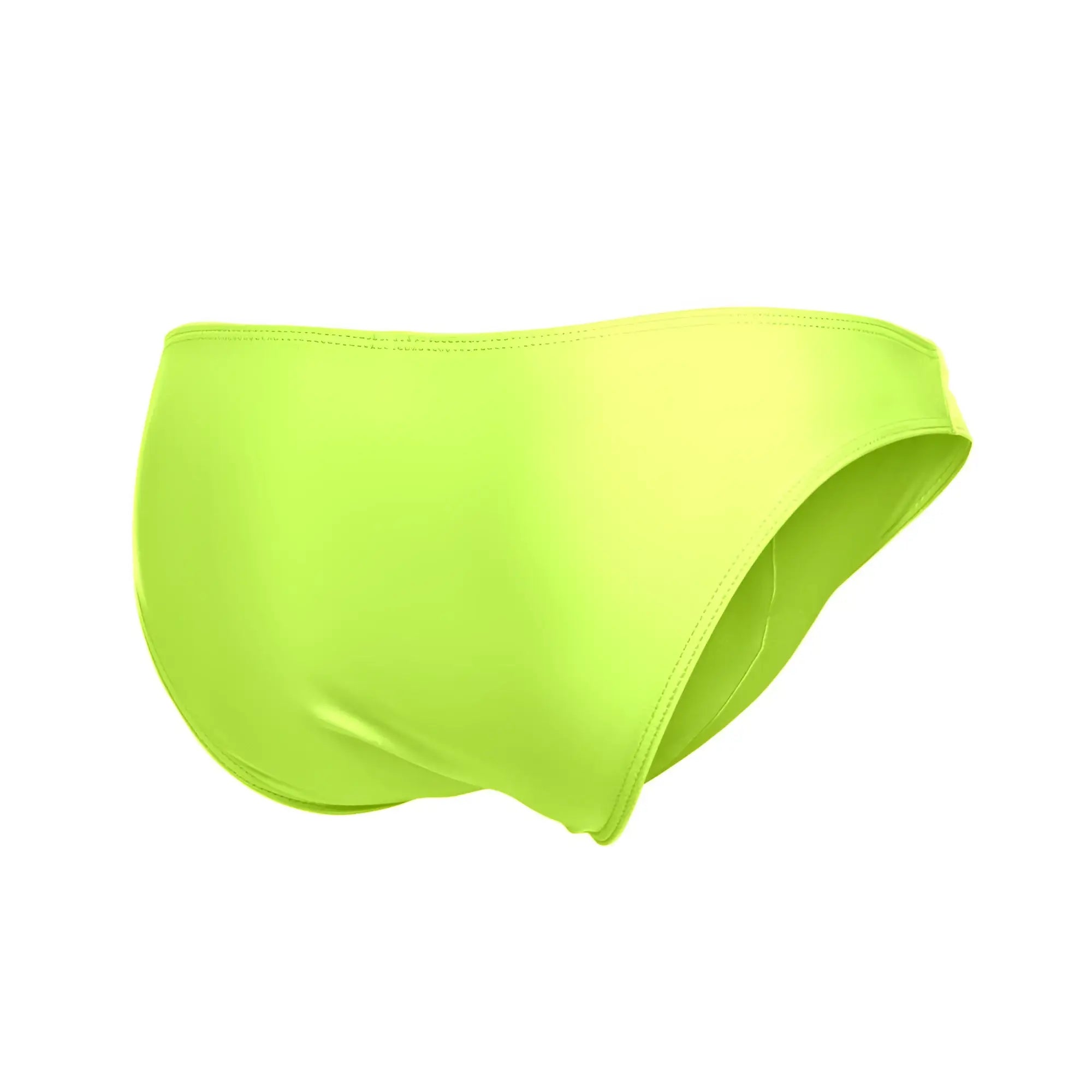 Justin+Simon XSJ01 classic bikini neon green swim trunks with high waist and smooth stretchy fabric finish