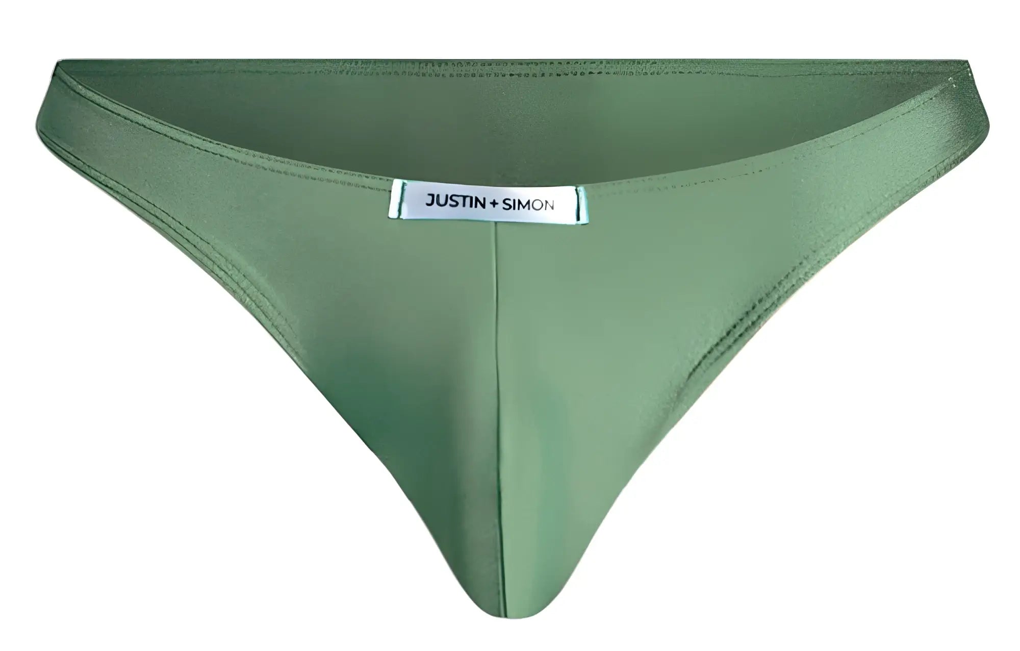 Olive green justin simon men’s briefs with smooth form-fitting fabric and central seam classic bikini style