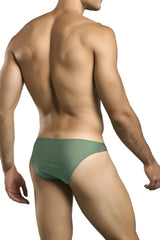 Olive green sheer mesh briefs classic bikini style by justin simon with lightweight breathable fabric