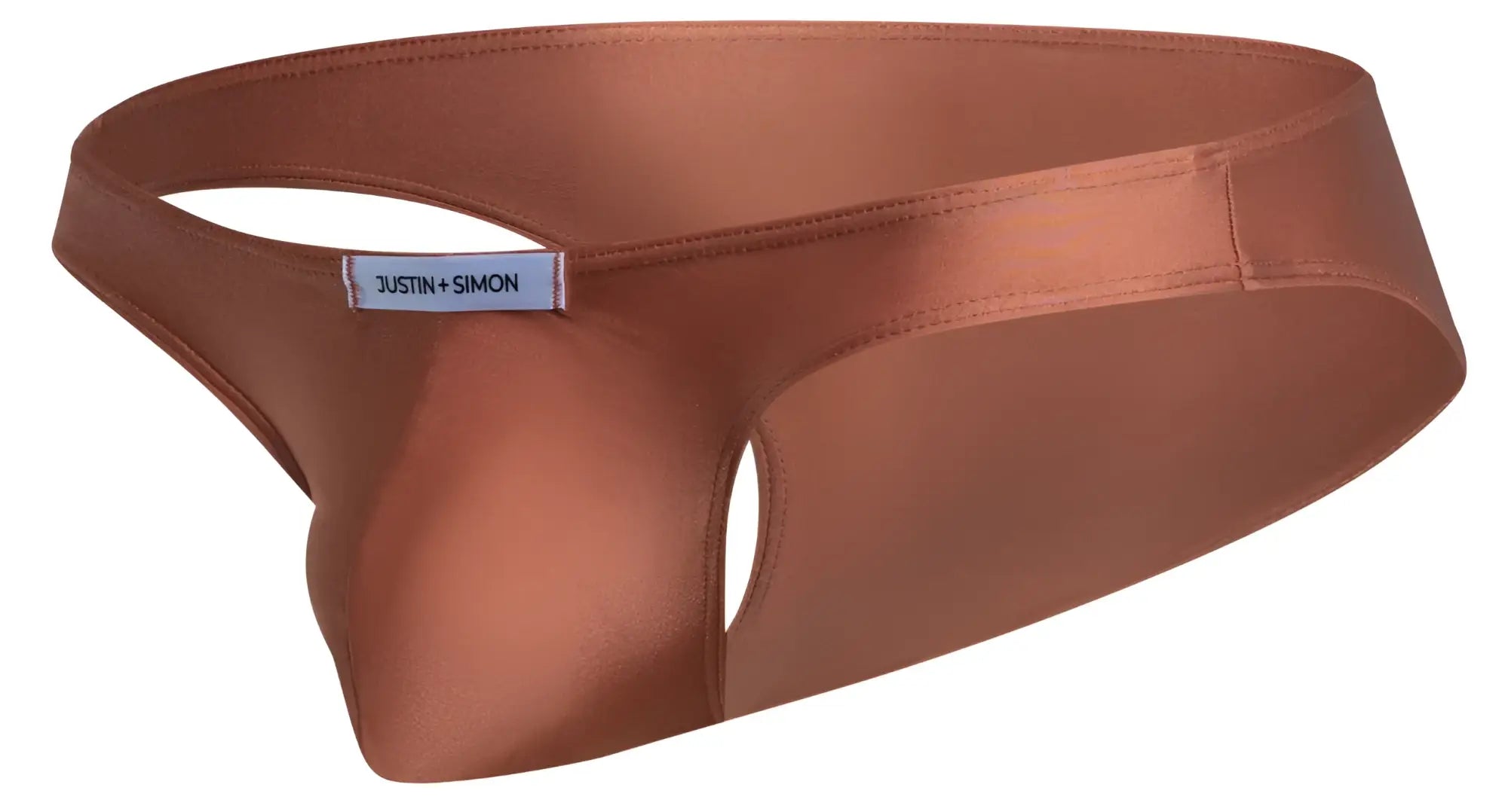Copper satin thong by justin simon in ochre color classic bikini style for stylish intimate wear