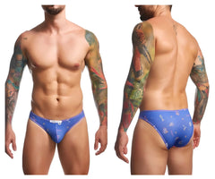 Blue patterned men’s briefs justin simon xsj01 classic bikini with tropical bird and leaf design