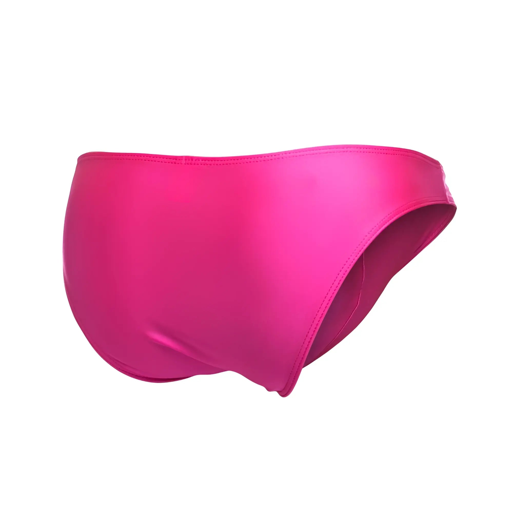 A vibrant fuchsia justin simon xsj01 classic bikini swim brief with satin finish and clean stitched edges