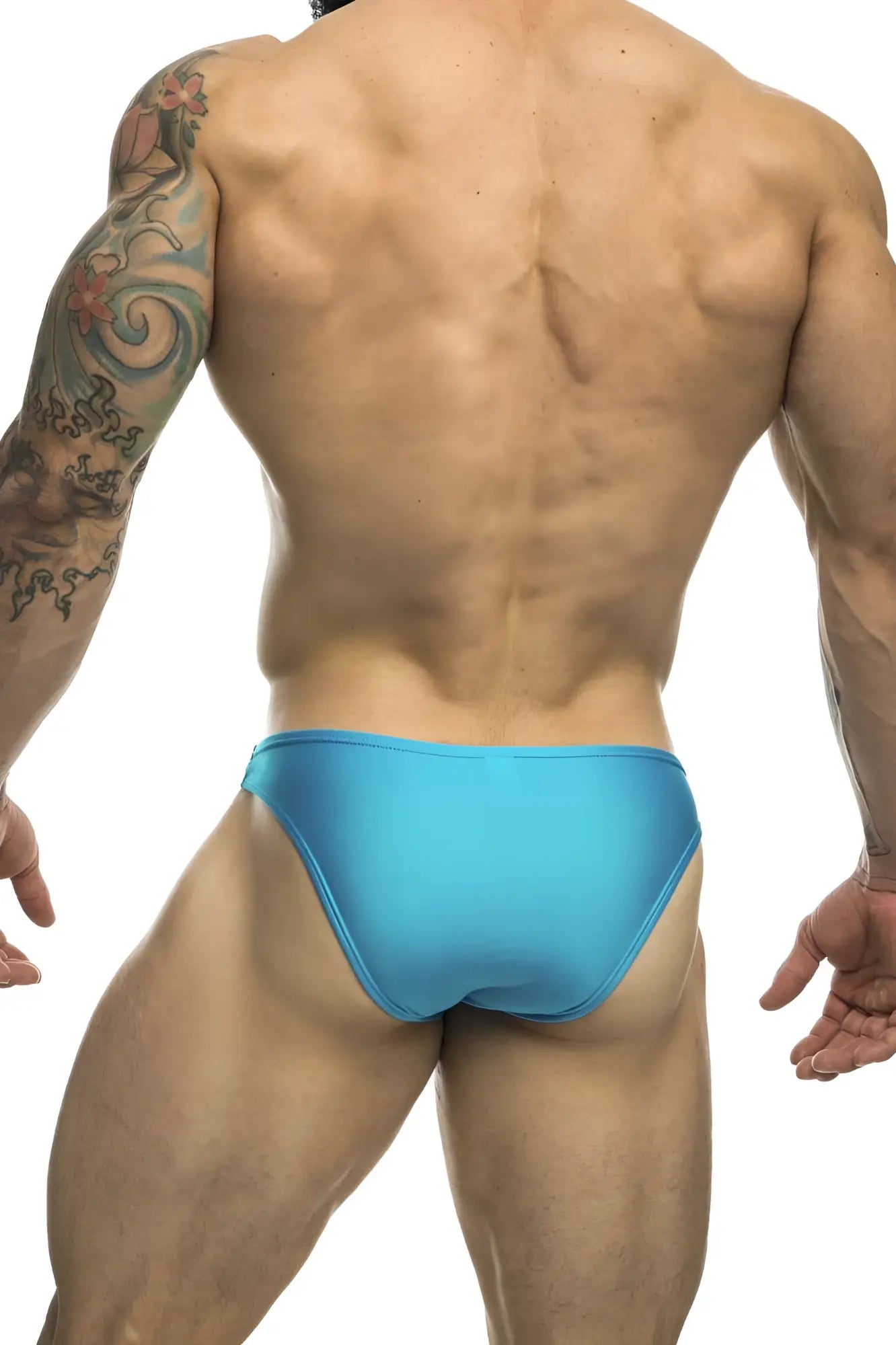 Bright blue sleek one-piece swim trunks justin simon xsj01 classic bikini color turquoise for swimming use