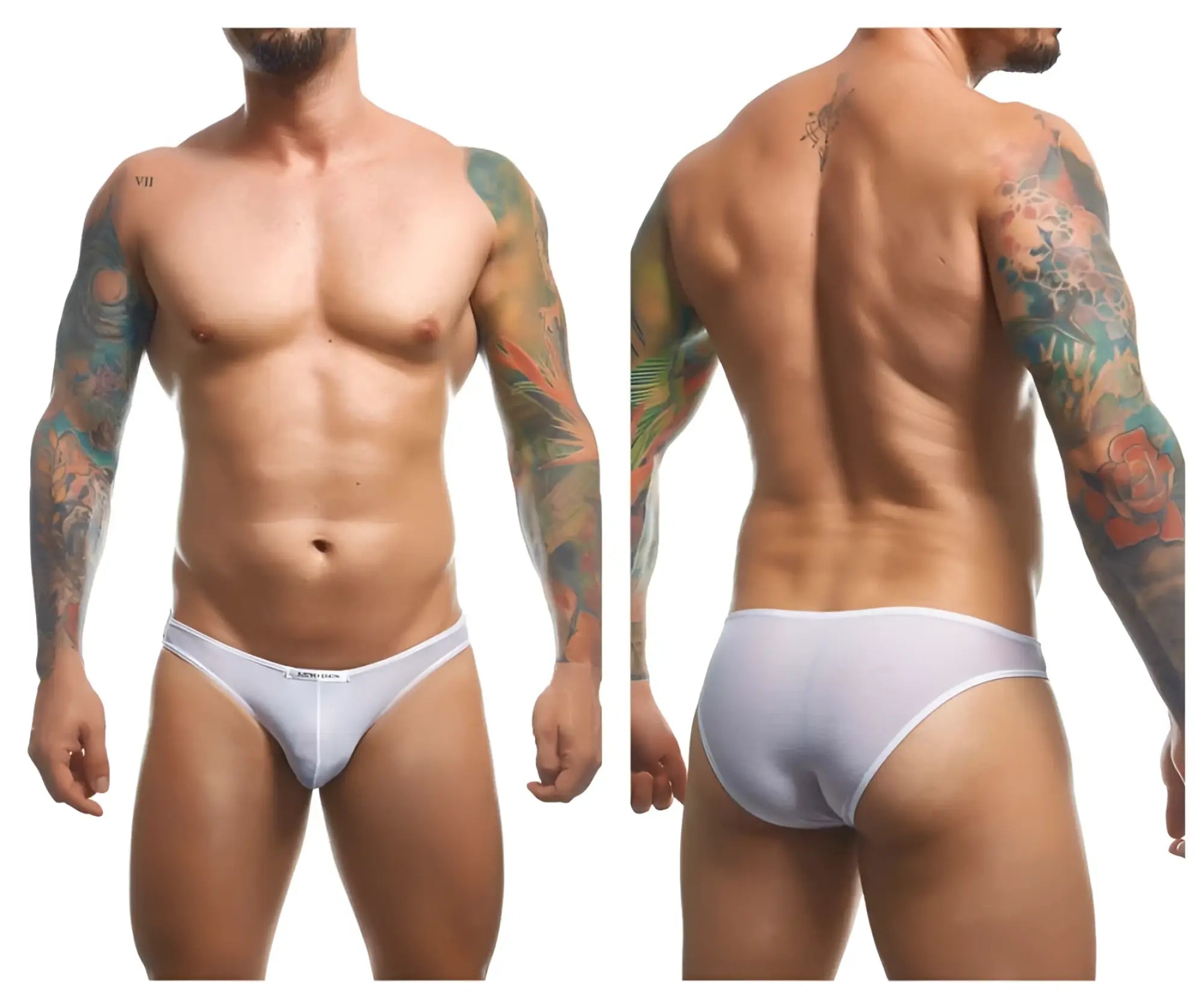 White athletic briefs justin+simon xsj01 classic bikini in mesh with snug fit and subtle waistband logo