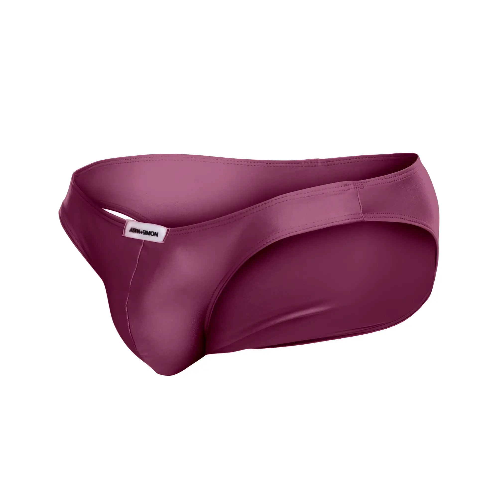 Justin simon xsj01 classic bikini in wine color with a sleek satin-like finish and minimalistic design