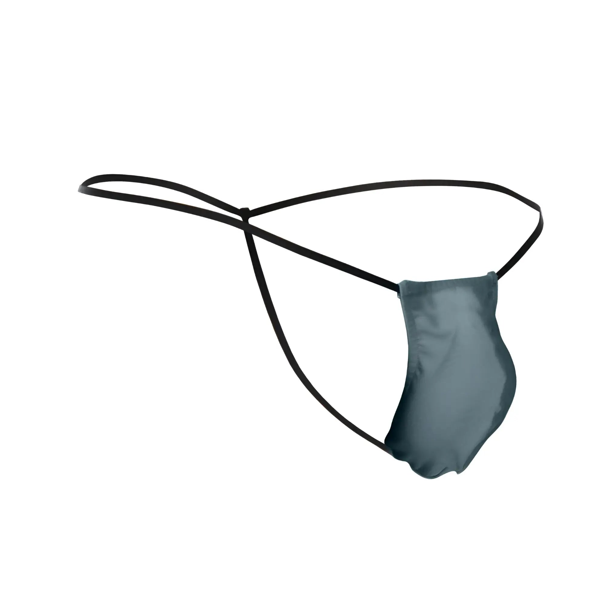 Black thong from Justin Simon XSJ02 classic g-string bulge in sleek green satin-like fabric minimalist design