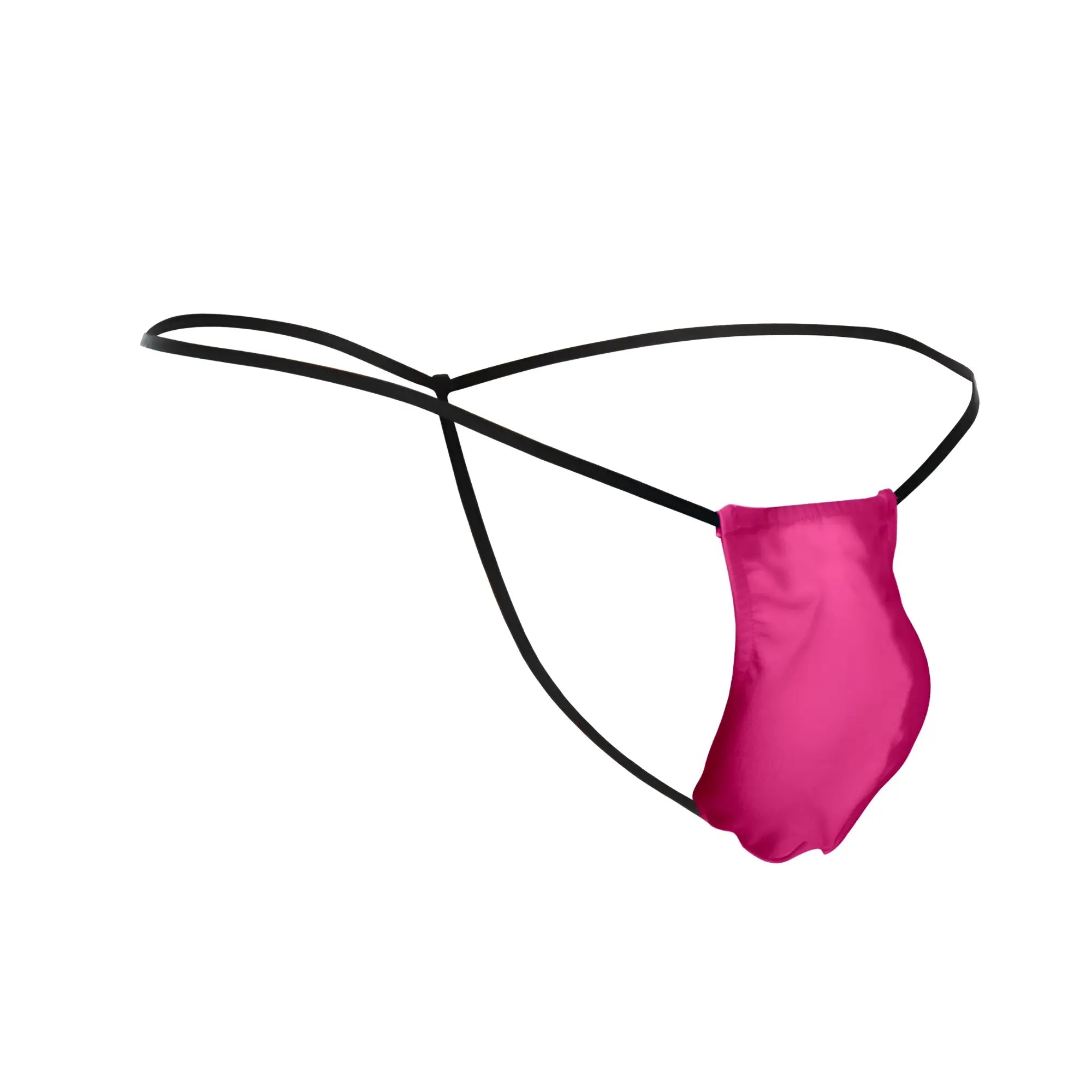 Justin+Simon xsj02 classic g-string bulge in vibrant fuchsia satin with sleek black elastic straps front view
