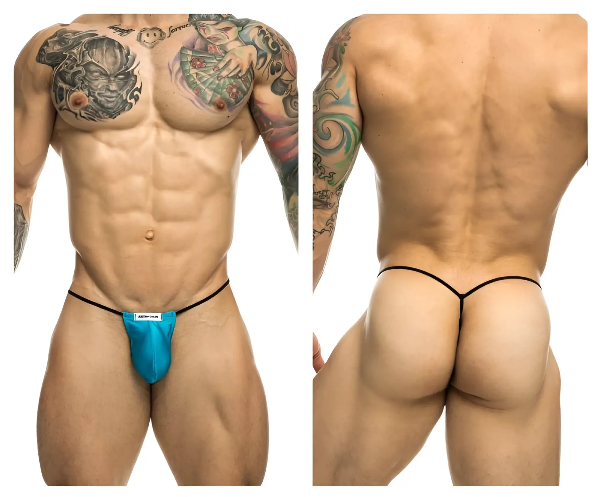 Justin simon xsj02 classic g-string bulge in bright blue with thin black string and small white front label