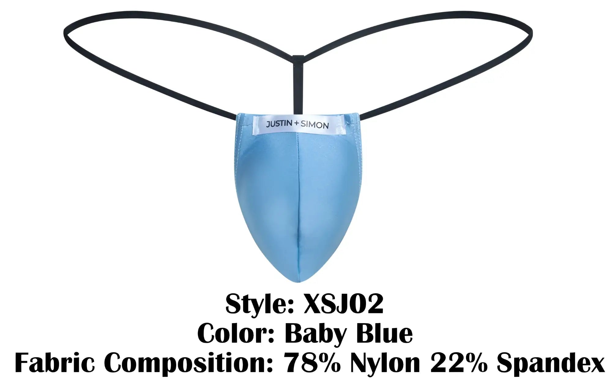 Baby blue justin plus simon xsj02 classic g-string thong made of 78 nylon and 22 spandex visible from the back