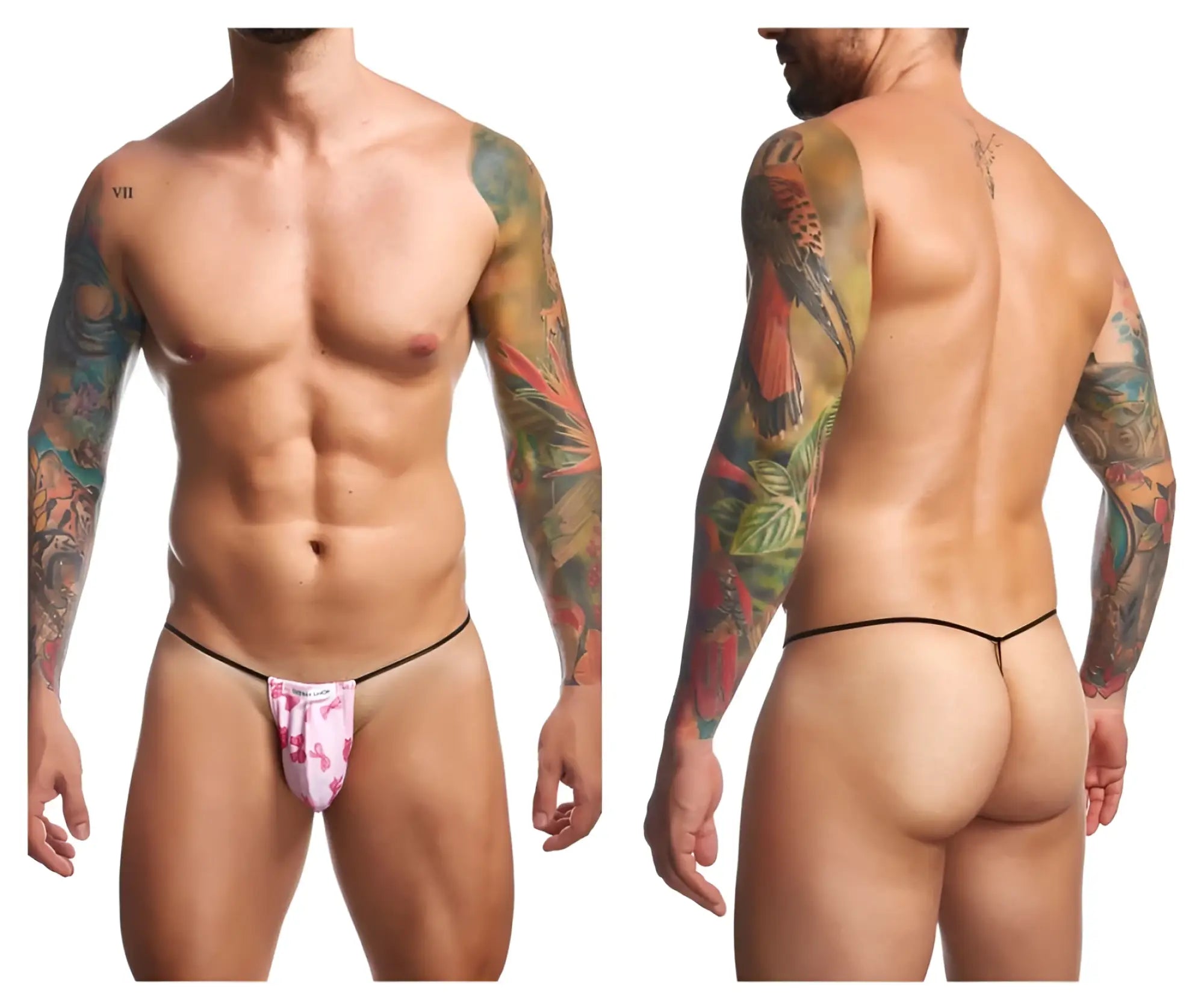 Pink flamingo-patterned thong with black elastic waistband from JUSTIN+SIMON XSJ02 classic g-string color Coquette