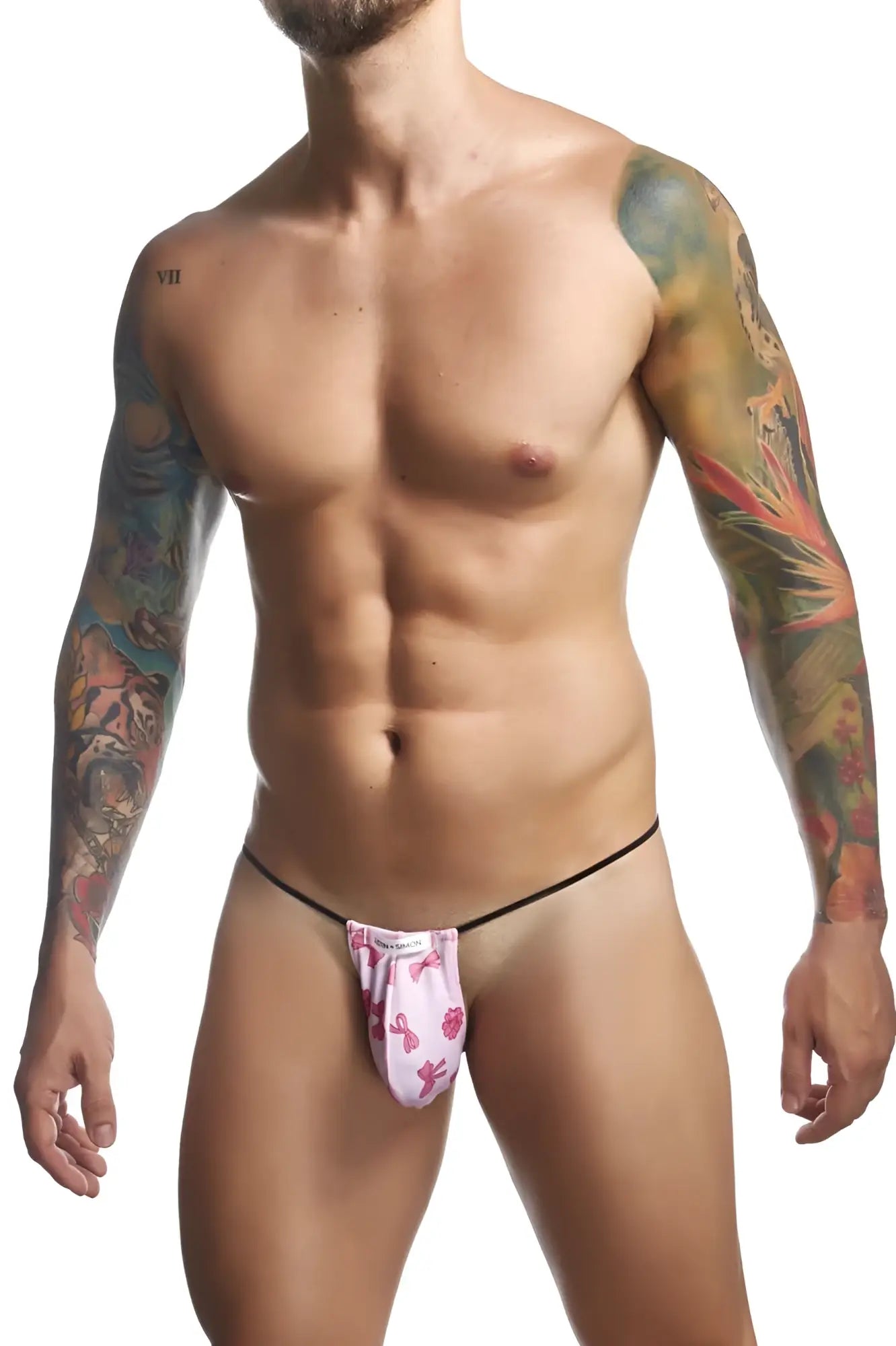 Justin plus simon xsj02 classic g-string briefs in pink pattern with black waistband for comfortable everyday wear