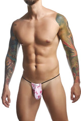 Justin plus simon xsj02 classic g-string briefs in pink pattern with black waistband for comfortable everyday wear