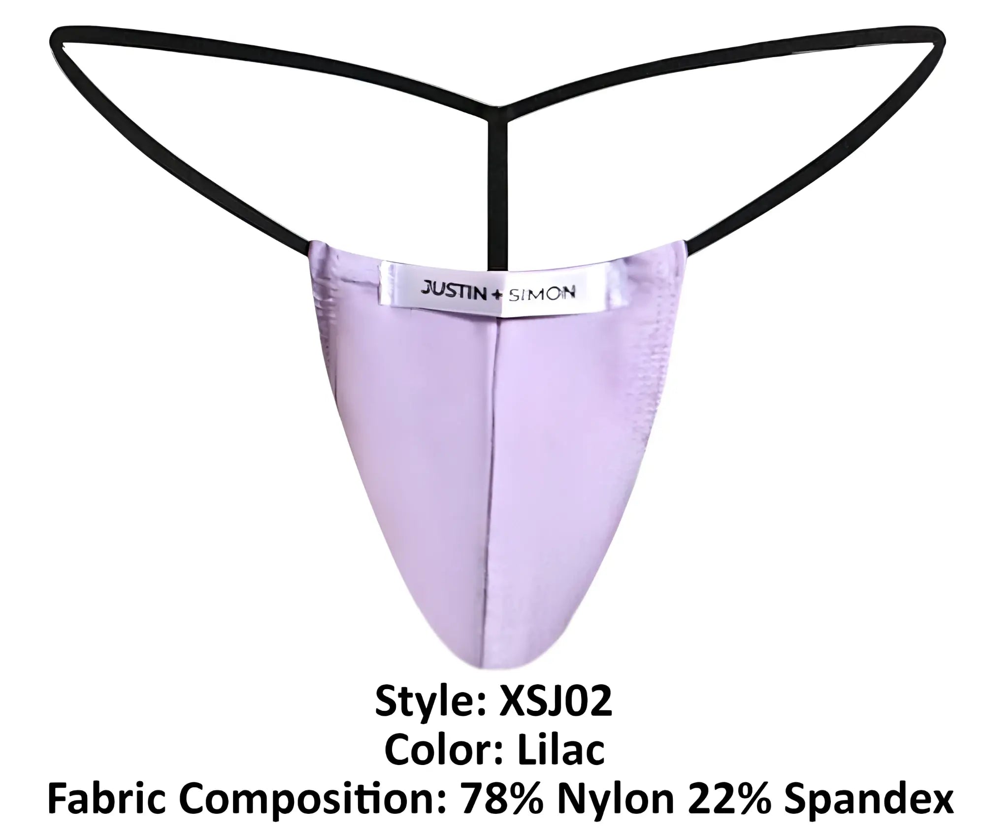 Lilac justin simon xsj02 classic g-string thong with black elastic straps made of nylon spandex blend fabric