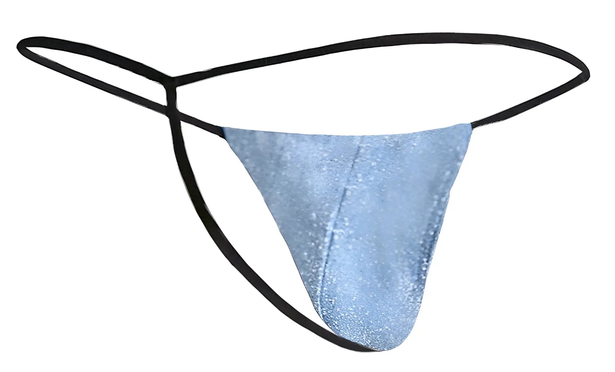 Light blue glittery lurex classic g-string thong with black elastic straps by JUSTIN SIMON XSJ02