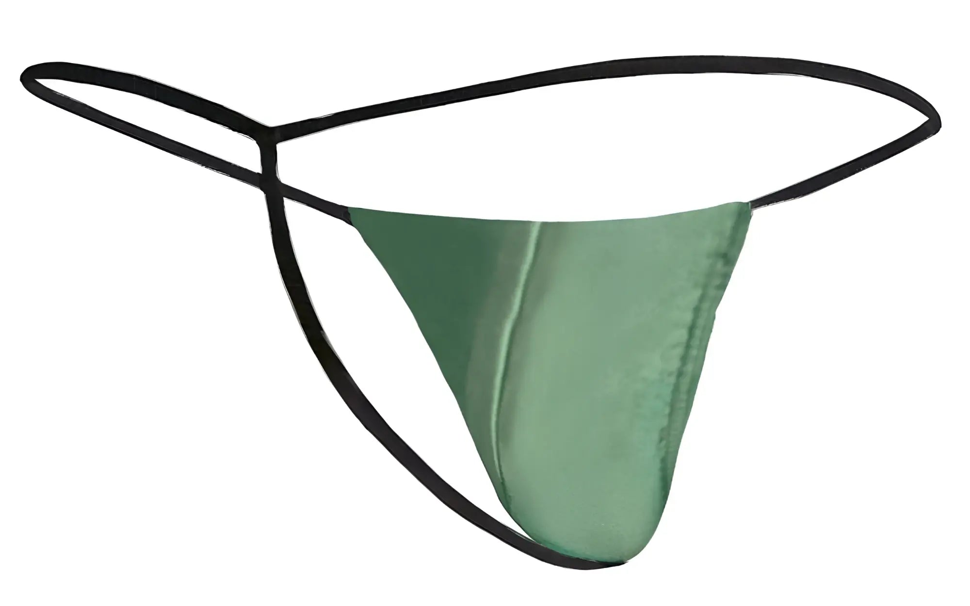 Green satin thong with black elastic straps from justin simon xsj02 classic g-string color new green