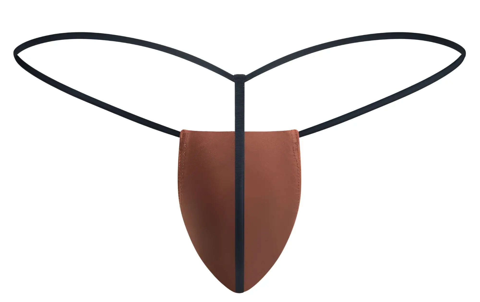 Brown leather thong with black elastic straps classic g-string ochre by JUSTIN+SIMON XSJ02