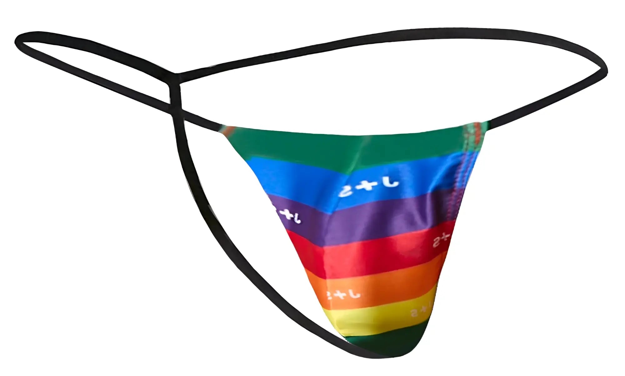 Justin+simon xsj02 classic g-string rainbow-striped thong with black elastic bands and japanese characters on color bands