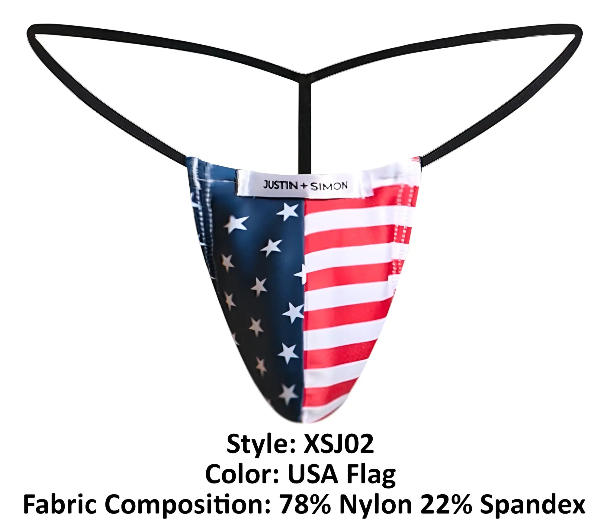 Justin simon xsj02 classic g-string thong with usa flag design in stretchy nylon spandex blend featuring stars and stripes