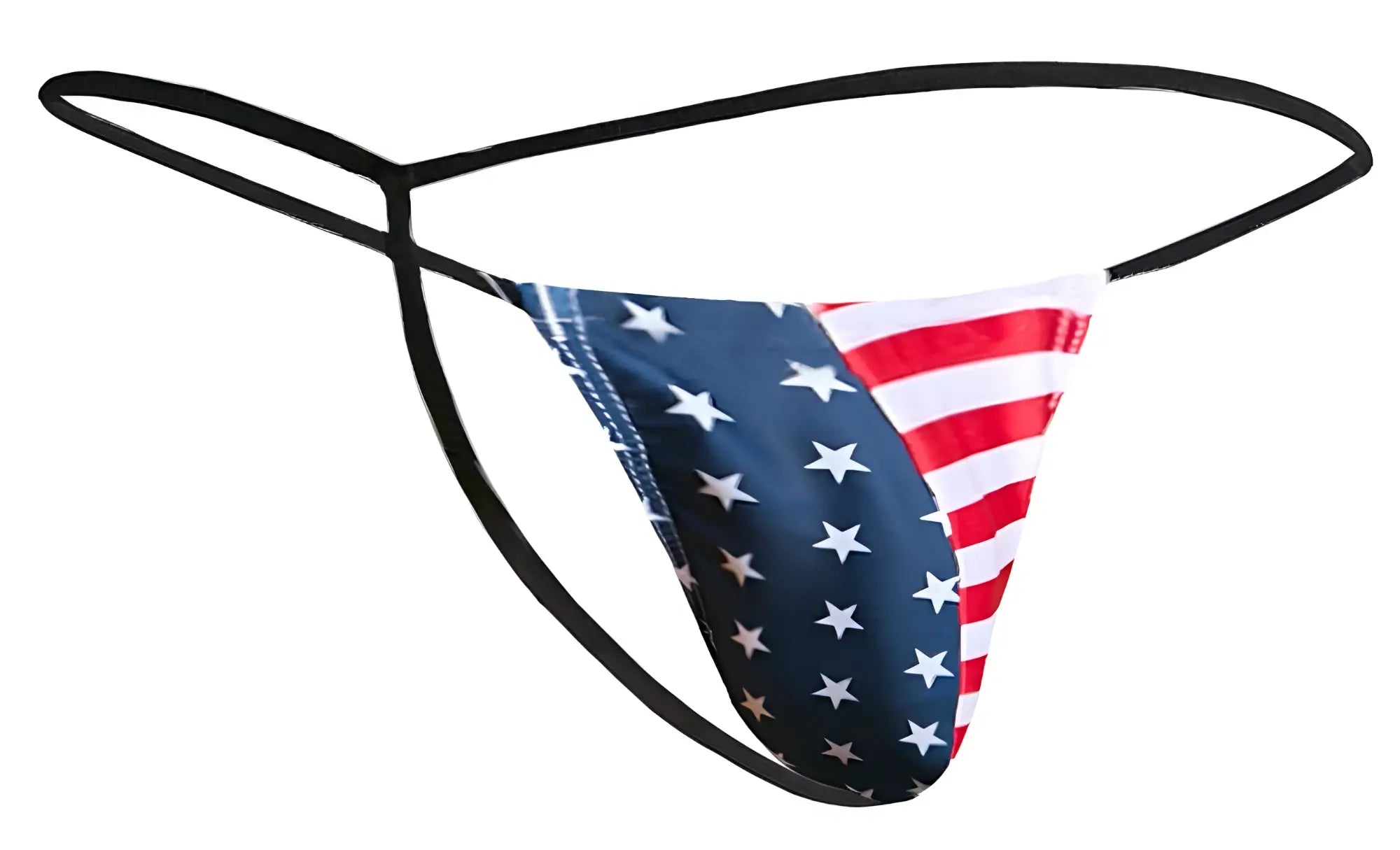Black thong classic g-string by justin simon in usa flag design showing the back side of the product