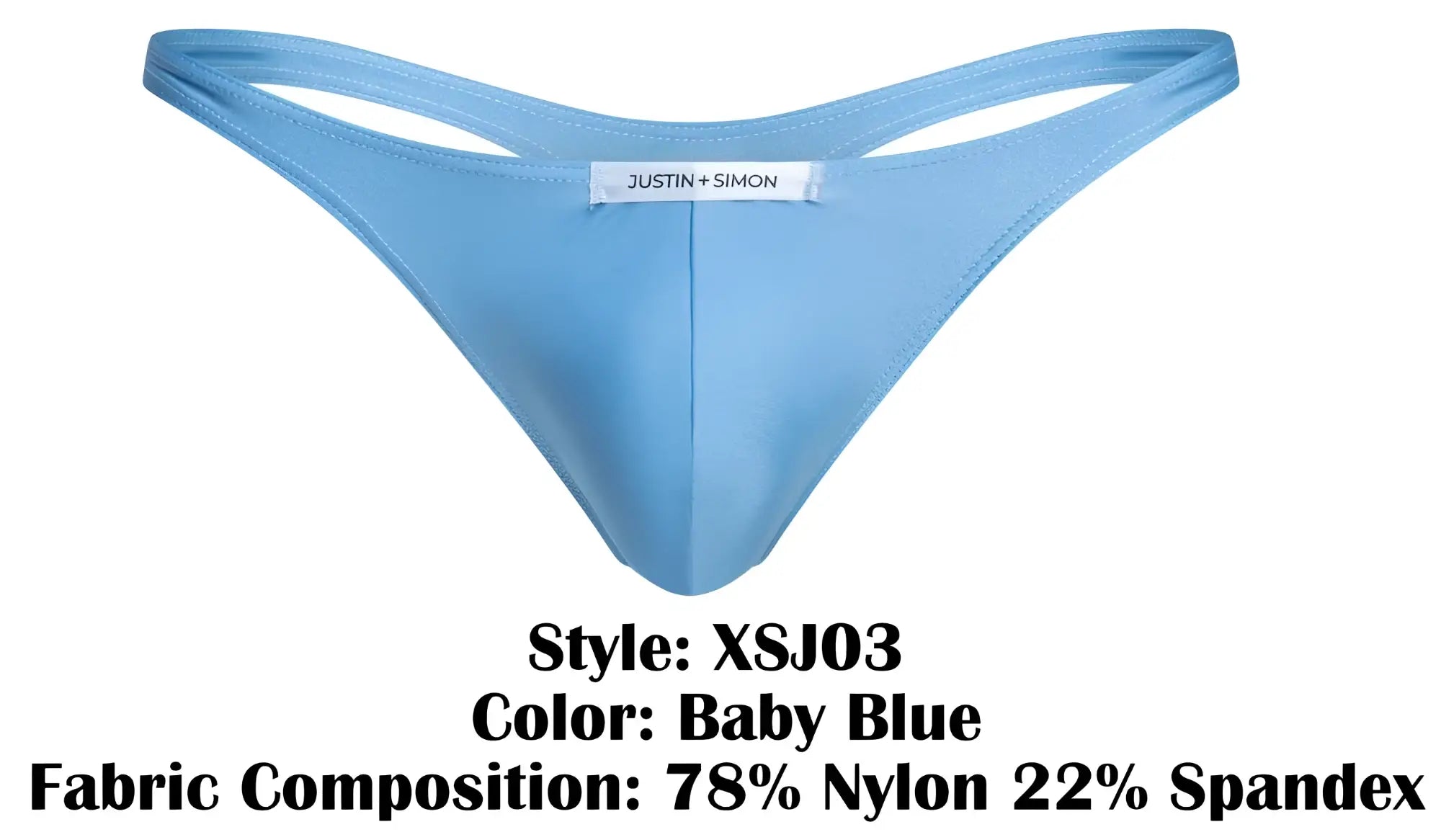 Baby blue classic thong by justin + simon xsj03 featuring a soft fabric design shown from the back side