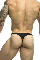 Black thong briefs justin simon xsj03 with smooth form fitting design in classic black color from the back side