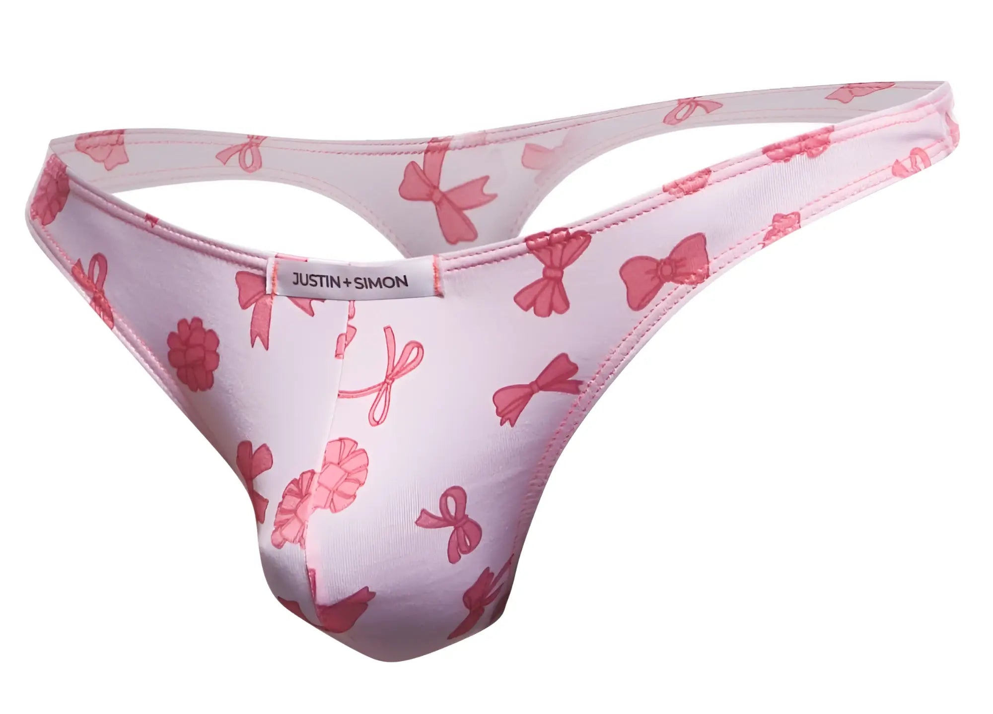 Justin simon xsj03 classic thong in pink with bow pattern made of soft comfortable fabric for everyday wear