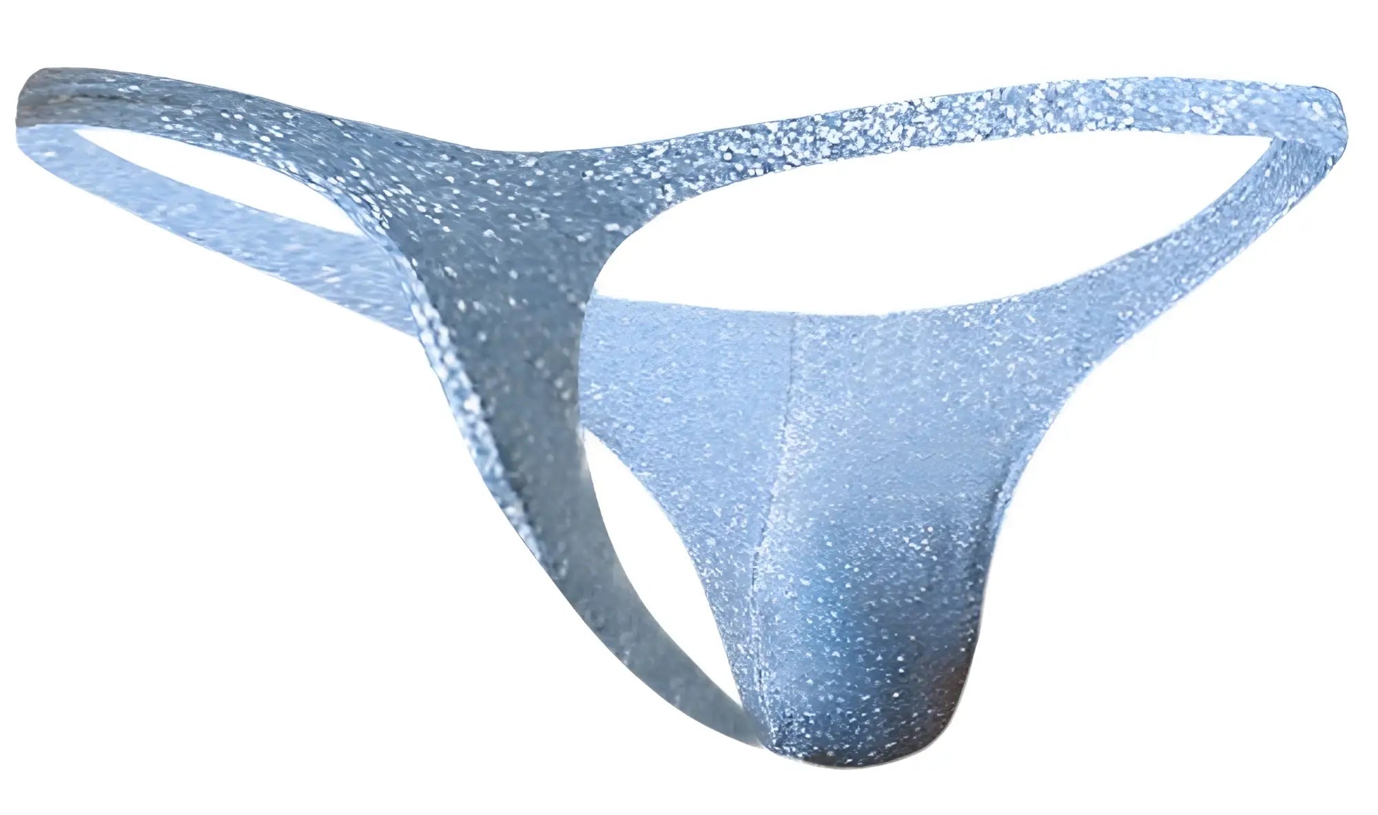 Justin and Simon XSJ03 classic thong in shimmer light blue lurex fabric with smooth stretchable finish front view