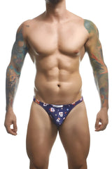 Navy blue justin simon xsj03 classic thongs with white and orange sugar skull pattern inspired by mexico