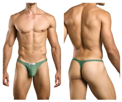 Green form-fitting classic thong by justin simon with a small white label at the front in new green color