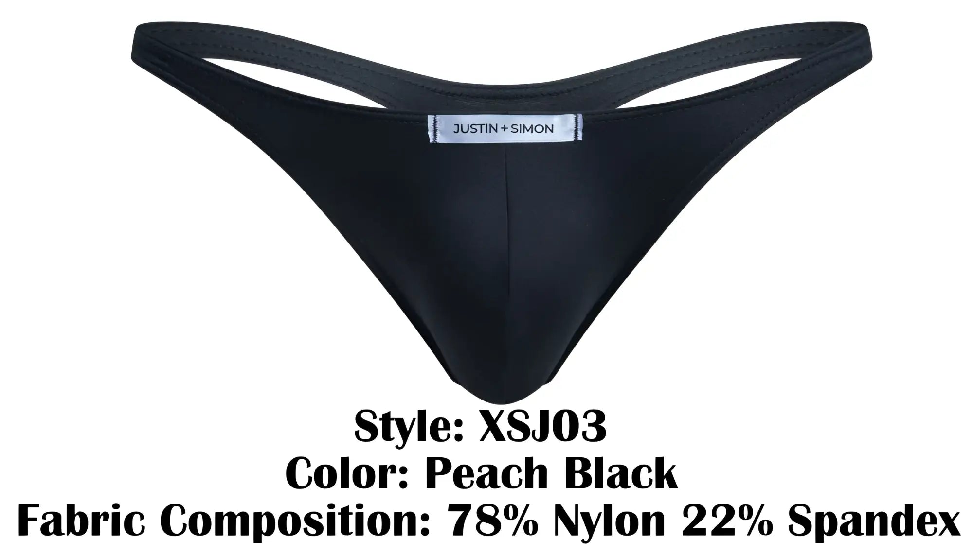 Black peach classic thong by justin + simon style xsj03 in peach and black showing back side design
