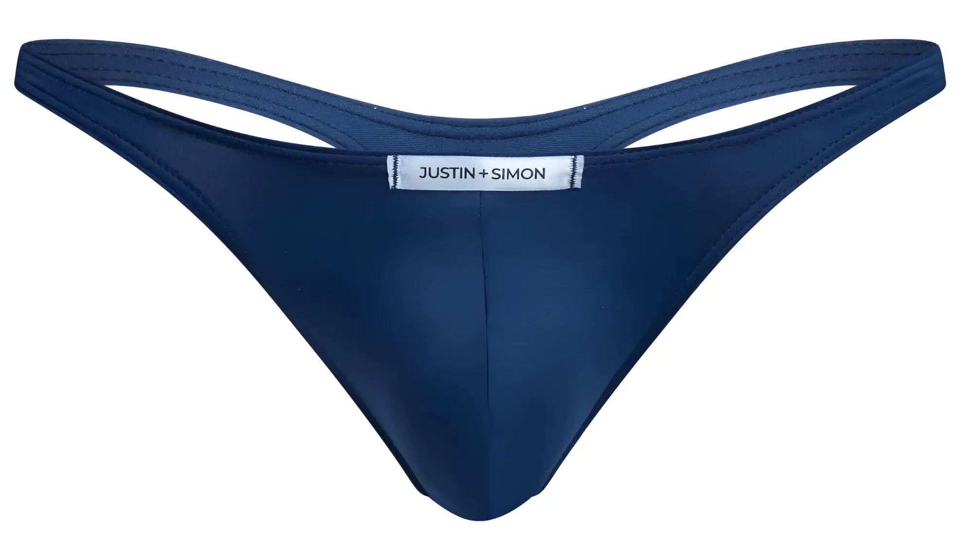 Navy blue justin simon thong with sleek smooth fabric and minimalist design from classic thongs color peach navy collection