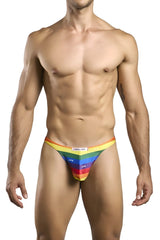 Justin simon xsj03 classic thongs rainbow-striped men’s briefs with snug fit and small white waistband label