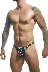 Black men’s briefs justin simon xsj03 classic thongs with colorful space-themed planets and stars pattern