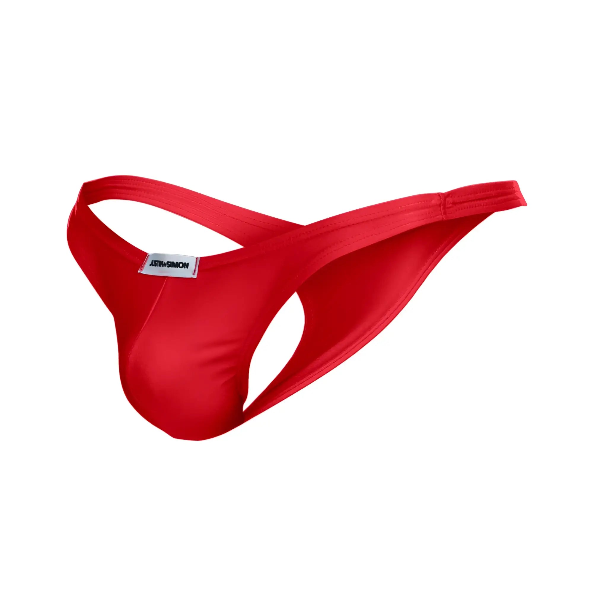 Red jammie simon thong in red made of smooth stretchy fabric with sleek minimalist design shown from the back side