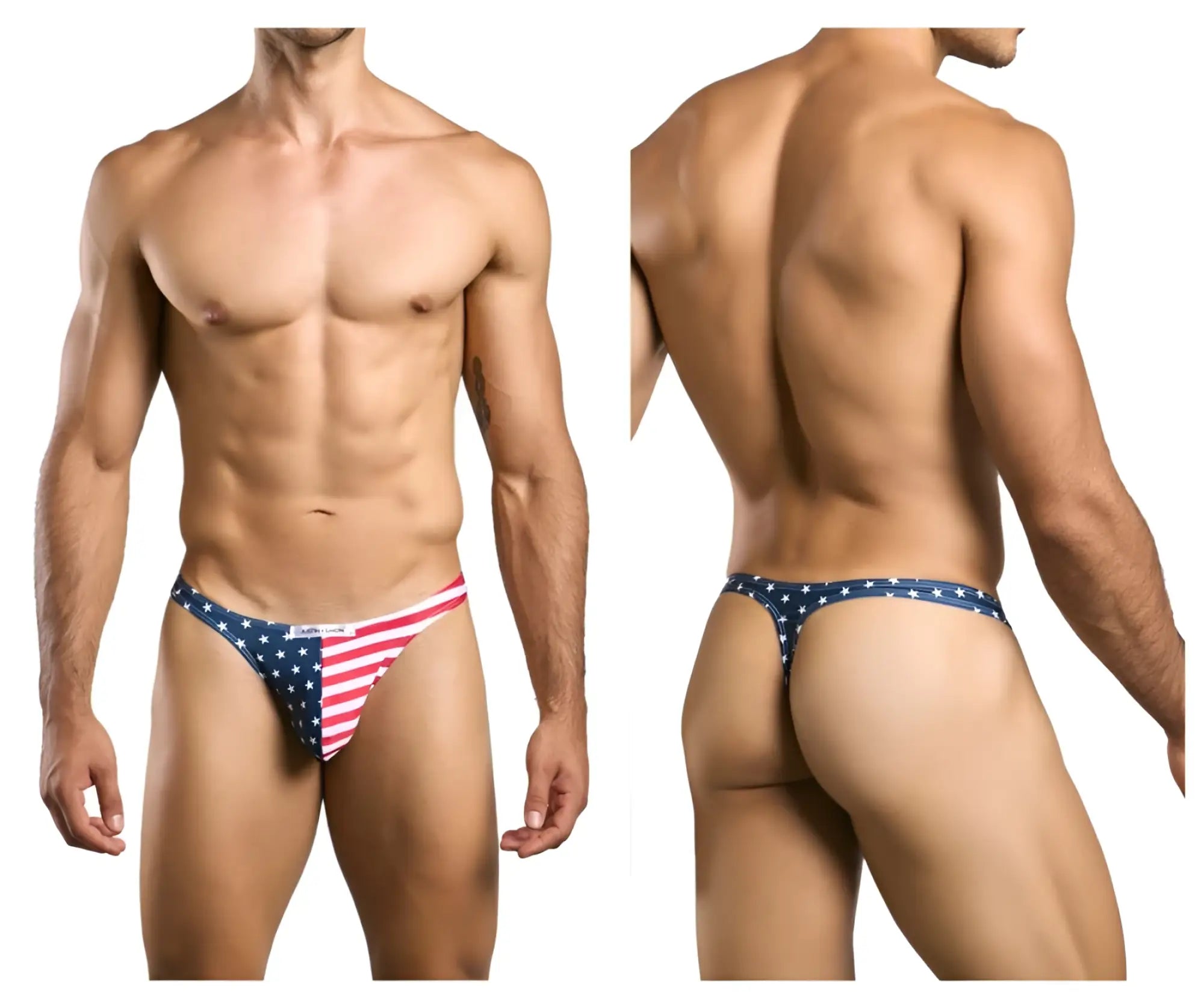 Justin simon xsj03 classic thong in american flag colors red white and blue featuring a patriotic design