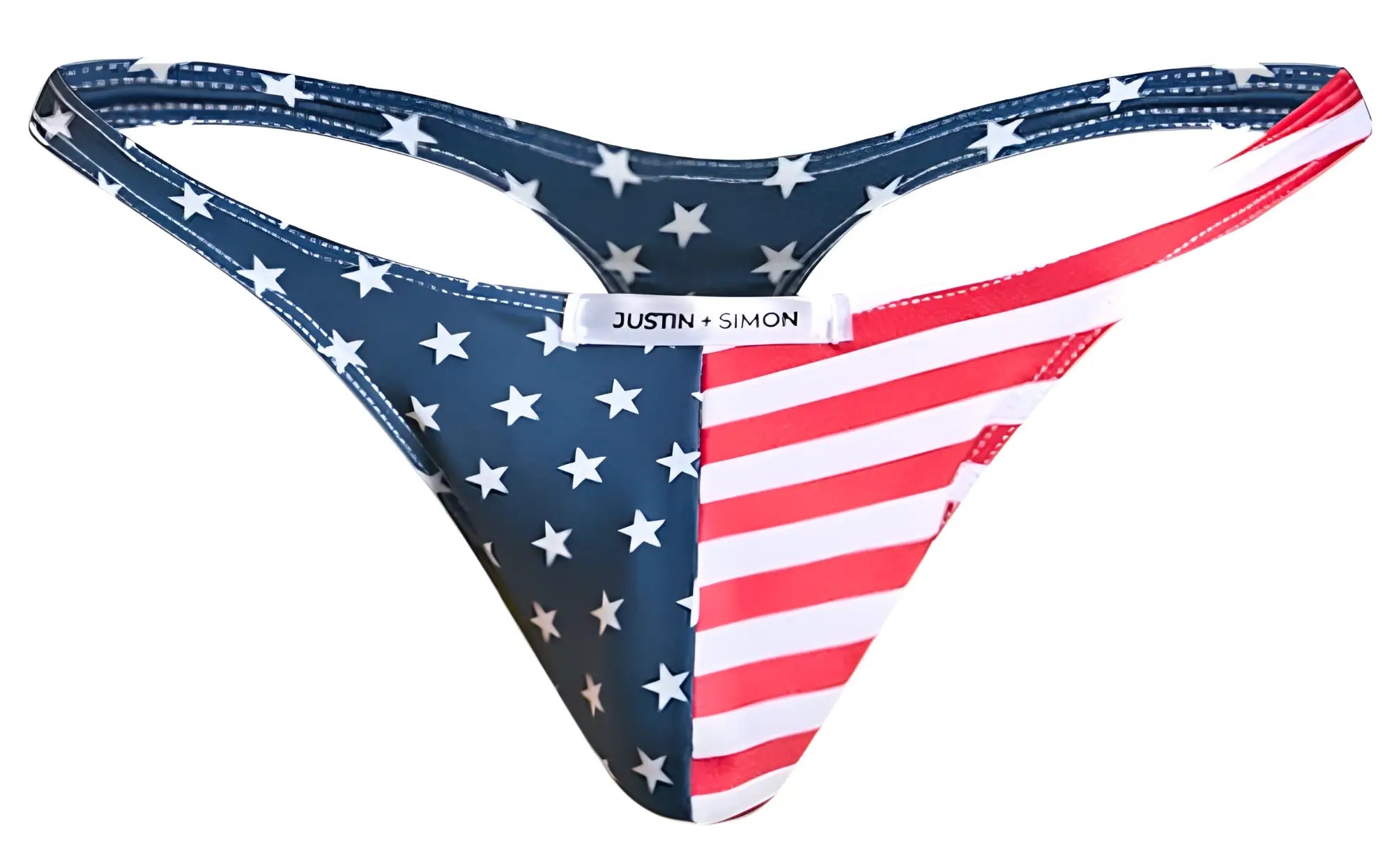 Blue and red american flag-themed thong with white stars by justin simon from the xsj03 classic color usa flag line