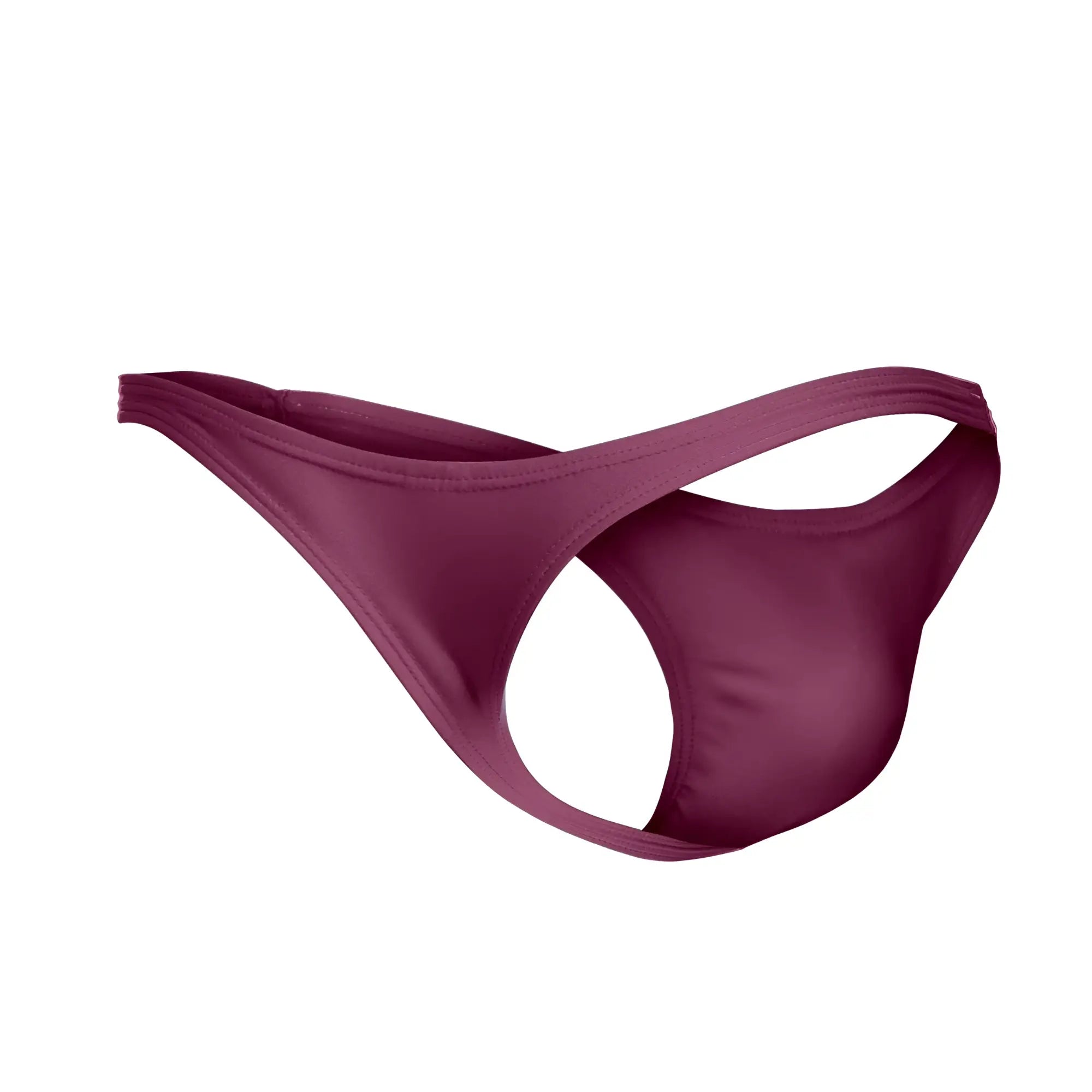 A maroon justin simon xsj03 classic thong made of smooth stretchy fabric with a sleek minimalist design