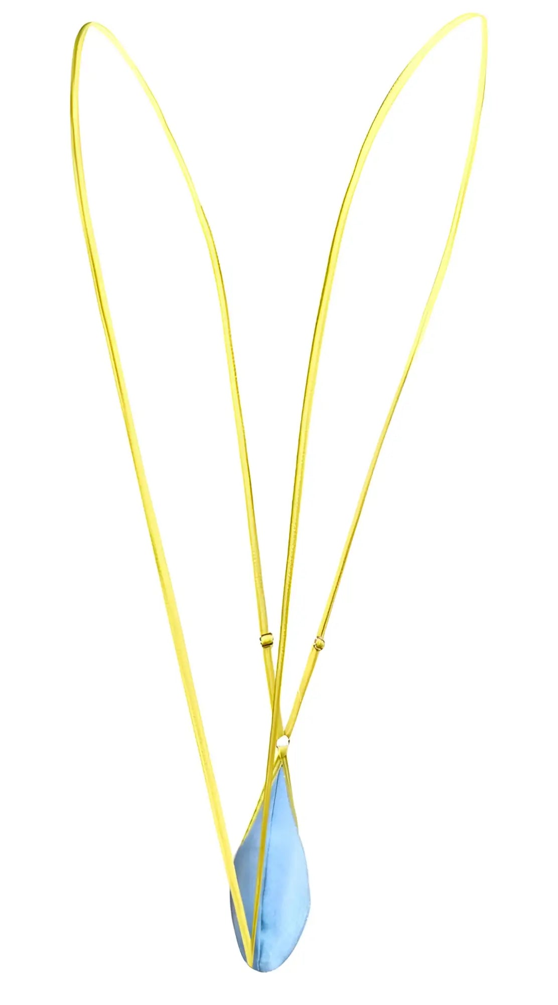 A delicate yellow chain necklace with a teardrop-shaped blue pendant from justin+simon xsj04 sling color baby blue