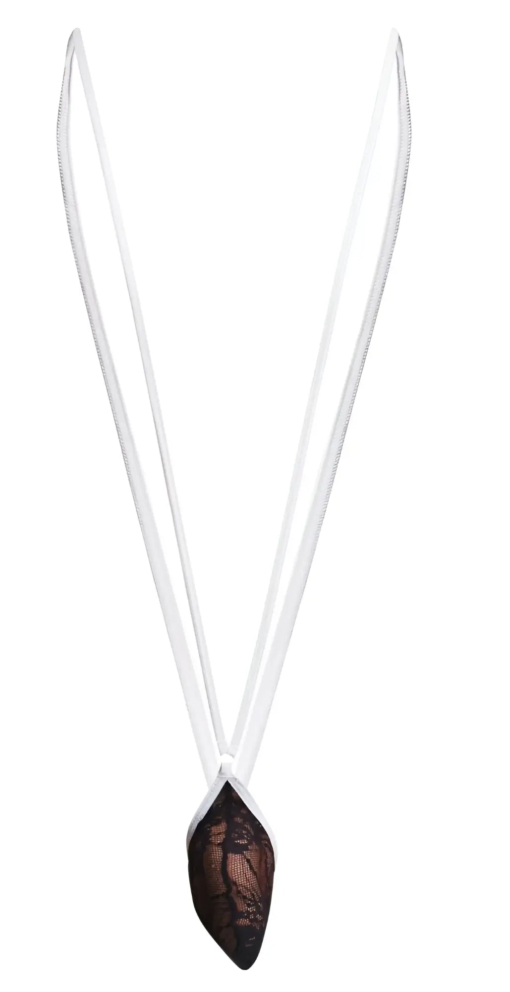 A delicate white cord necklace with a teardrop black lace pendant from justin simon xsj04 sling color black lace