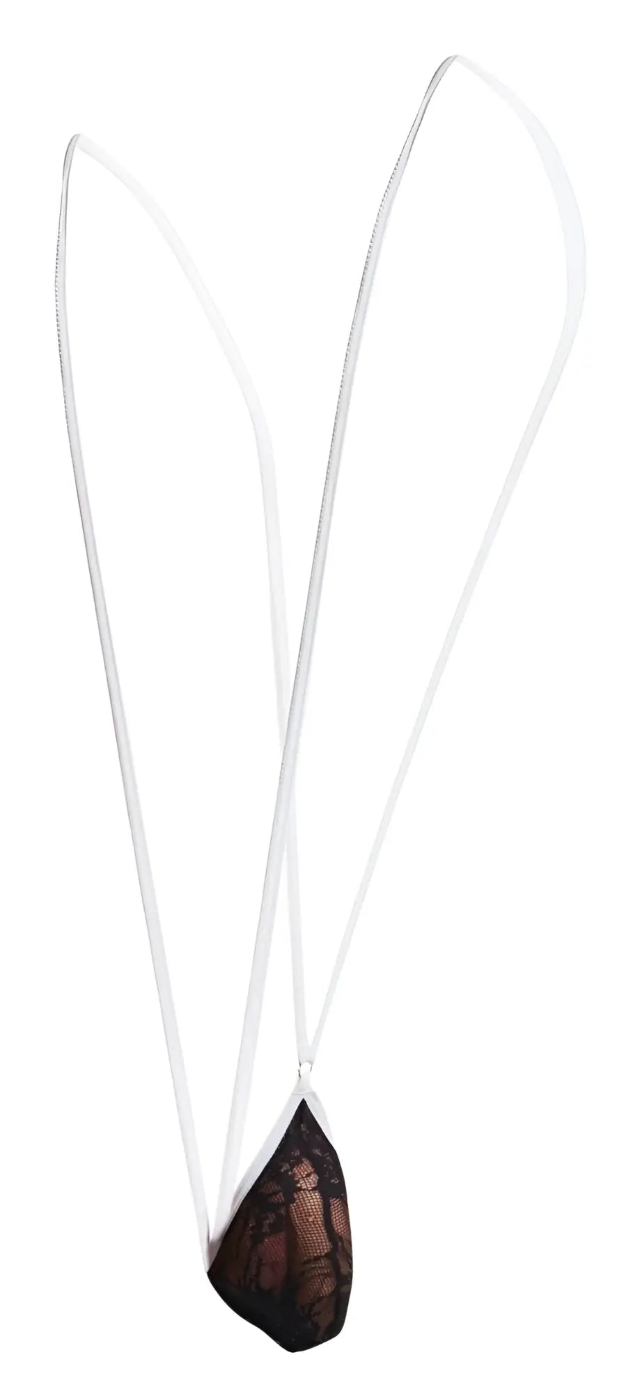 Black lace teardrop-shaped pendant from justin simon xsj04 sling suspended on a white cord in black lace color