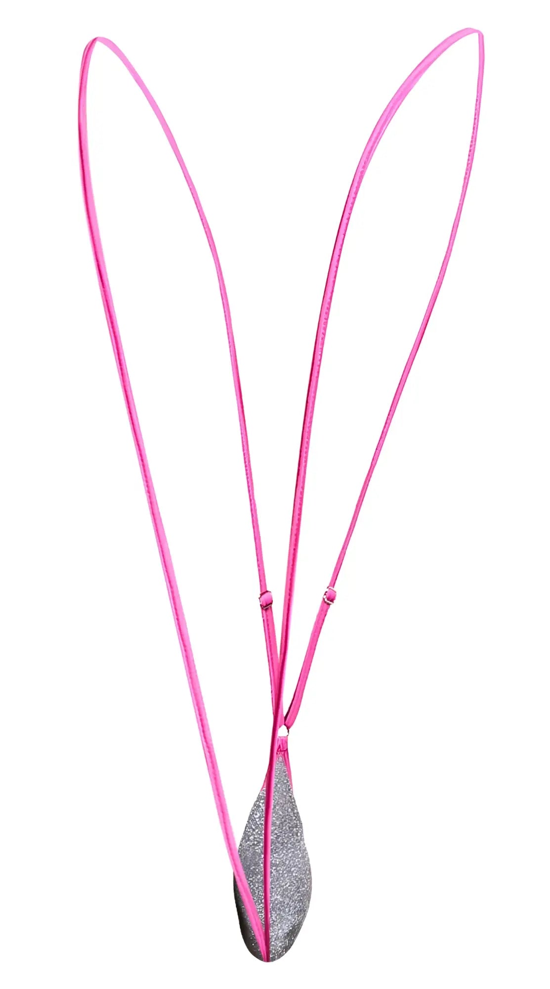 A vibrant pink corded necklace with a sleek teardrop silver glitter pendant from justin simon xsj04 sling color lurex gray collection
