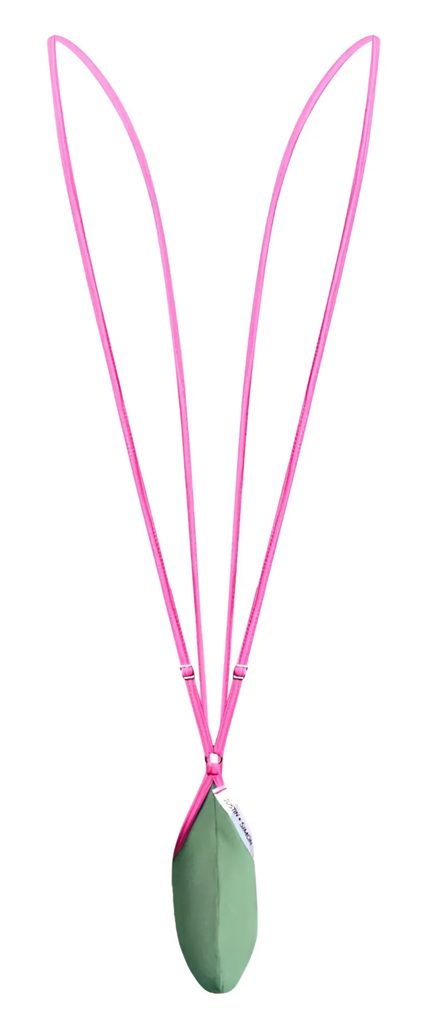 A pink three strand lanyard with a mint green leaf pendant from justin simon xsj04 sling color new green collection