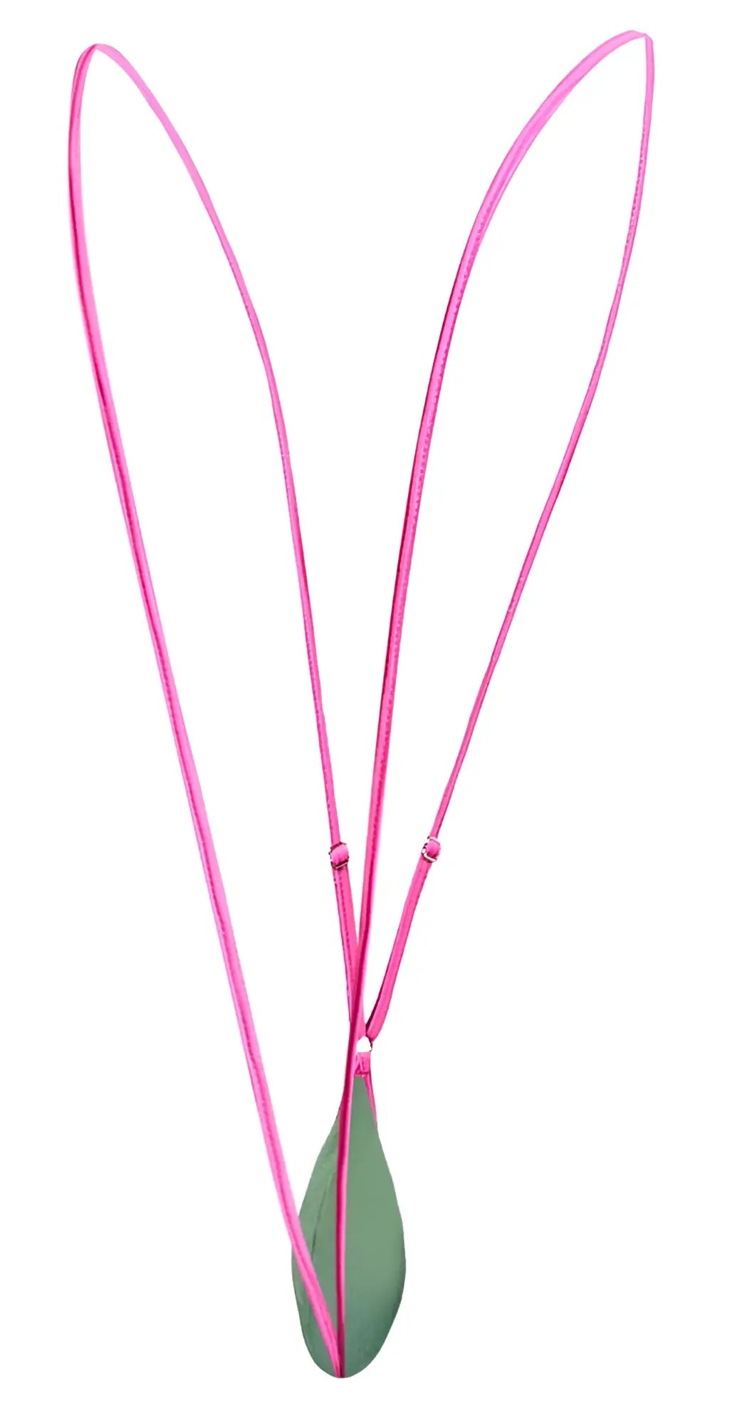 A vibrant pink corded justin simon xsj04 sling necklace with a sleek green teardrop pendant