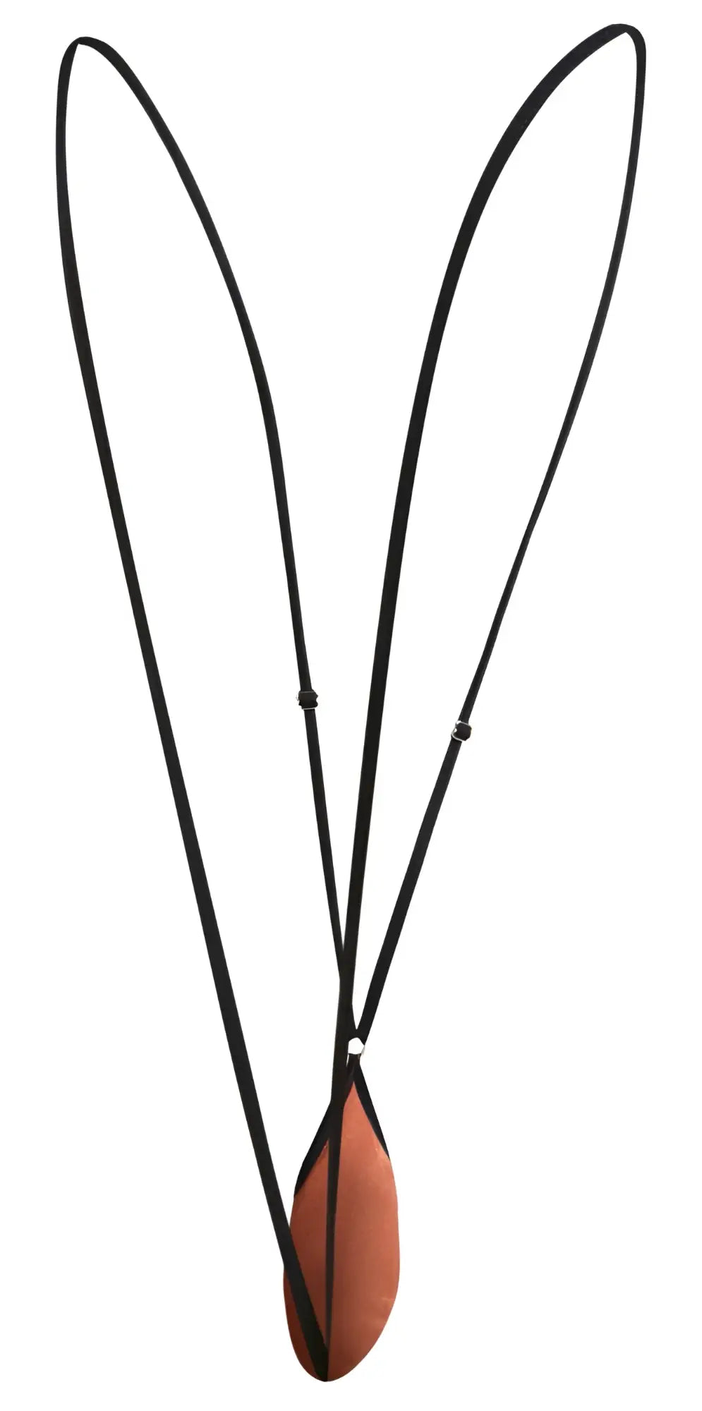 Black cord necklace with a teardrop-shaped copper-colored pendant from justin simon xsj04 sling color ochre collection