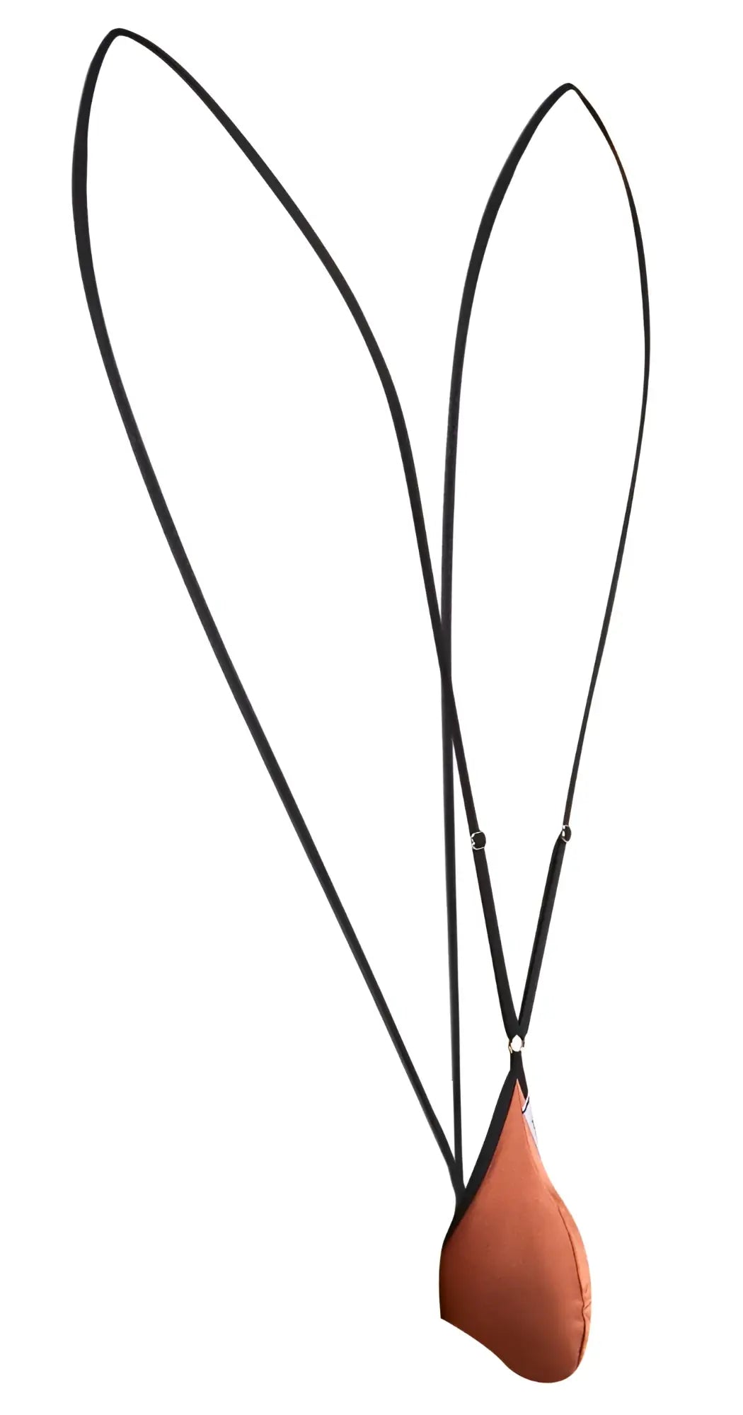 Justin simon xsj04 sling ochre with a sleek black leather strap and a brown teardrop shaped pouch attached below
